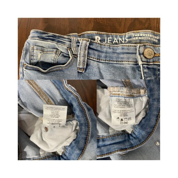 Women’s Size 32 R Boyfriend Jeans with Acid Wash & Pearls - Picture 3 of 5